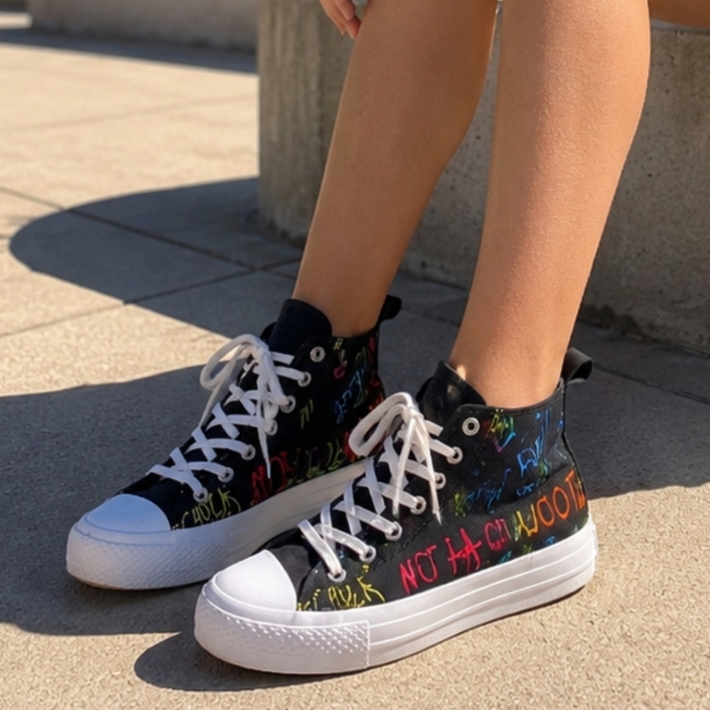 Converse ALL STAR Kids Graffiti Print  High-Top Sneakers SZ 4 Girls Lace Up